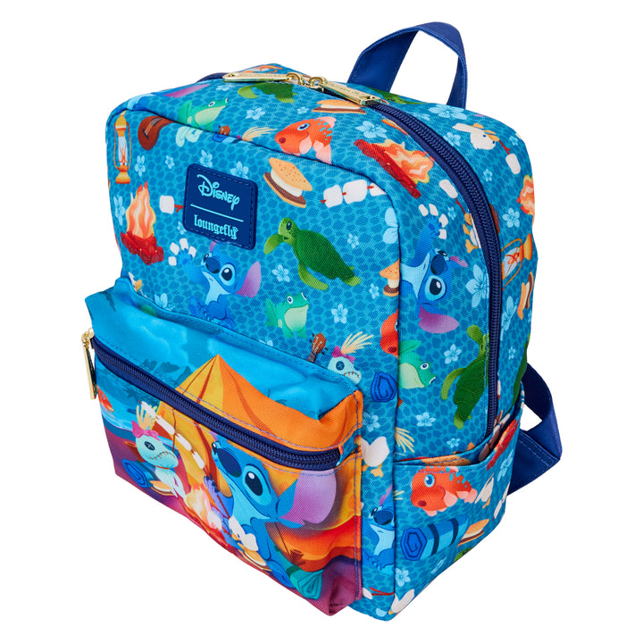 Loungefly Disney Lilo & Stitch Camping Cuties AOP Nylon Mini Backpack