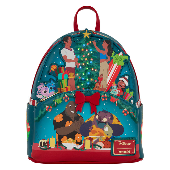 Loungefly Disney Lilo & Stitch Ohana Holiday Celebration Light-Up Mini Backpack
