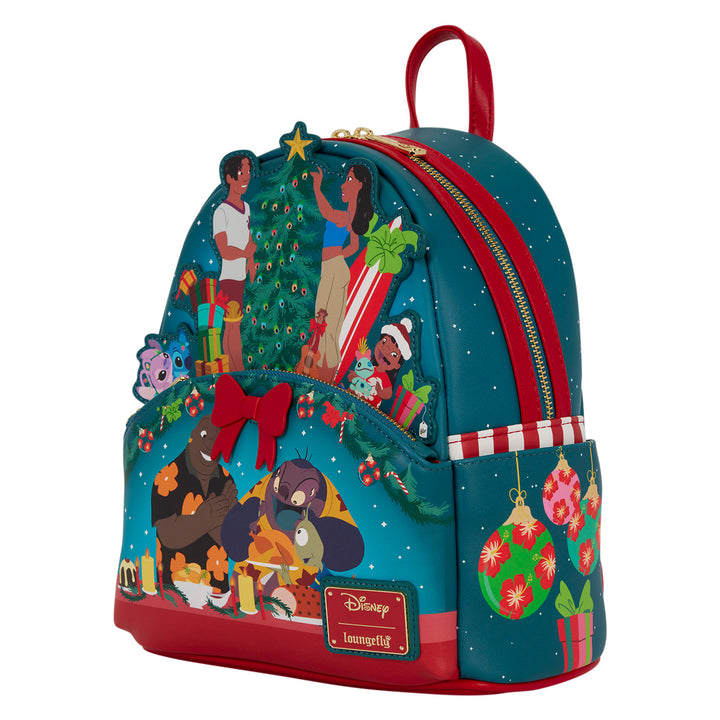 Loungefly Disney Lilo & Stitch Ohana Holiday Celebration Light-Up Mini Backpack