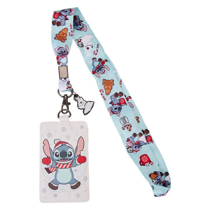 Disney Stitch Holiday Snow Angel Lanyard W/Cardholder