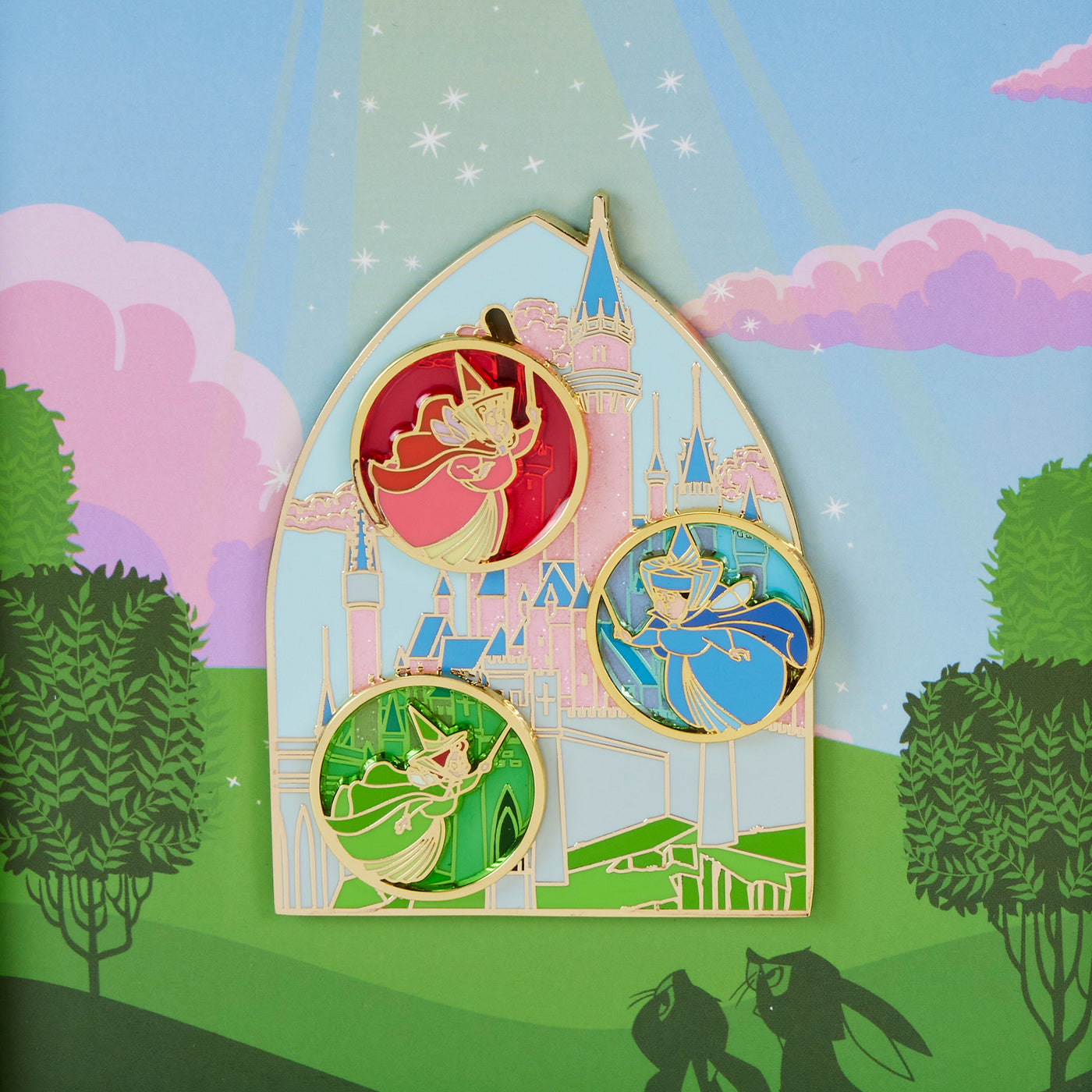Disney Sleeping Beauty Stained Glass Fairies 3" Collector Box Limited Edition Pin