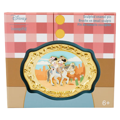 Loungefly Disney Western Mickey & Minnie Belt Buckle 3" Collector's Box Pin