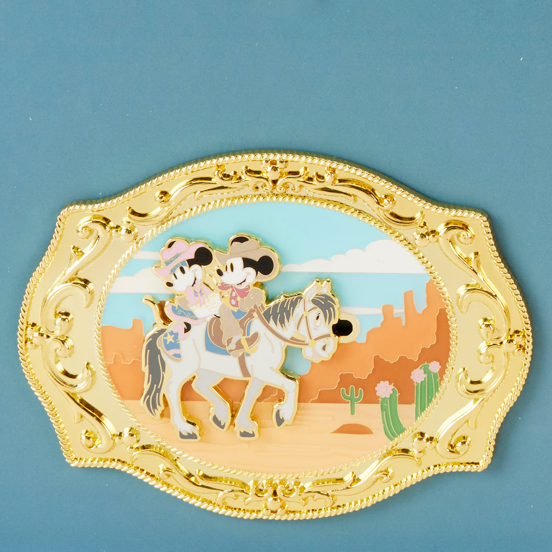 Loungefly Disney Western Mickey & Minnie Belt Buckle 3" Collector's Box Pin