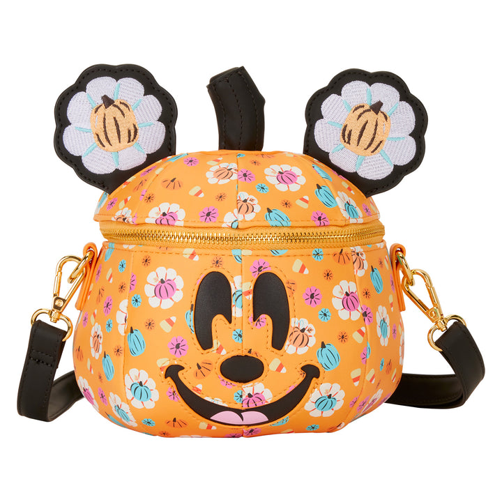 Loungefly Disney Halloween Mickey Mouse Floral Pumpkin Glow in the Dark Crossbody Bag