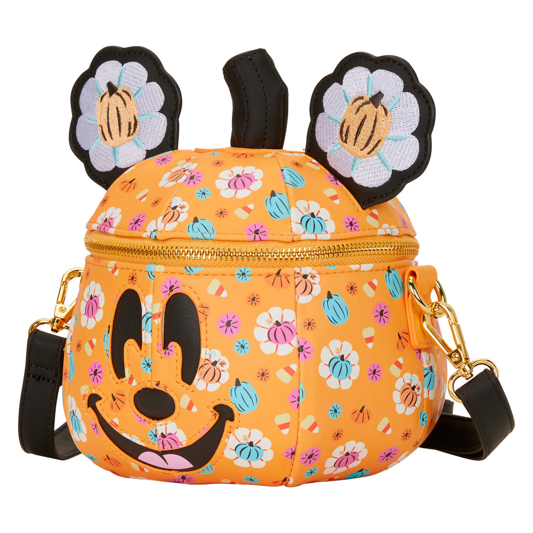 Loungefly Disney Halloween Mickey Mouse Floral Pumpkin Glow in the Dark Crossbody Bag