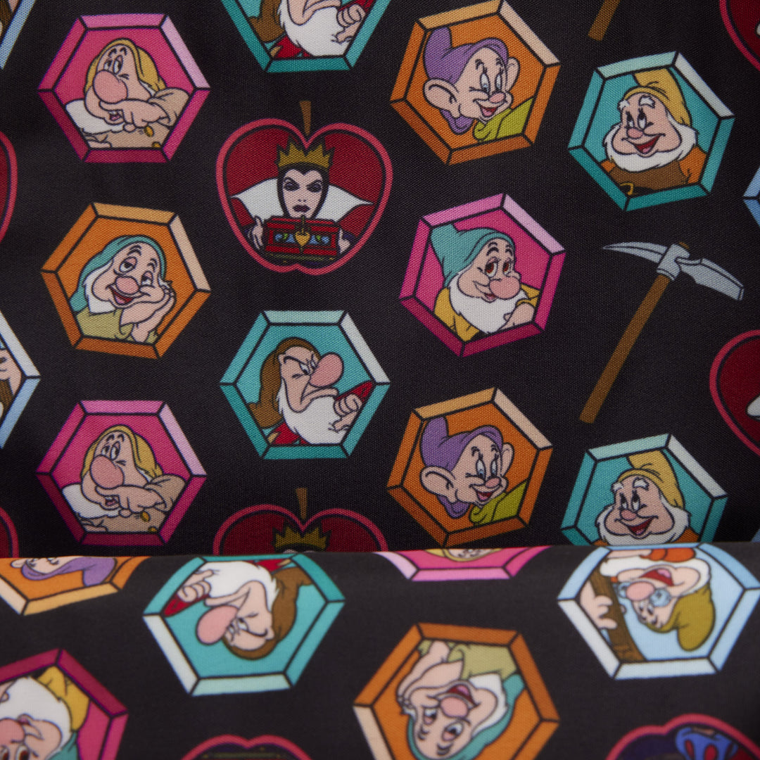 Pattern of animated characters in hexagonal frames on a black background