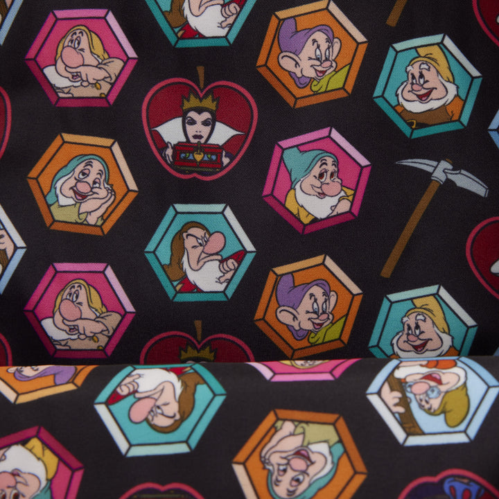Pattern of animated characters in hexagonal frames on a black background