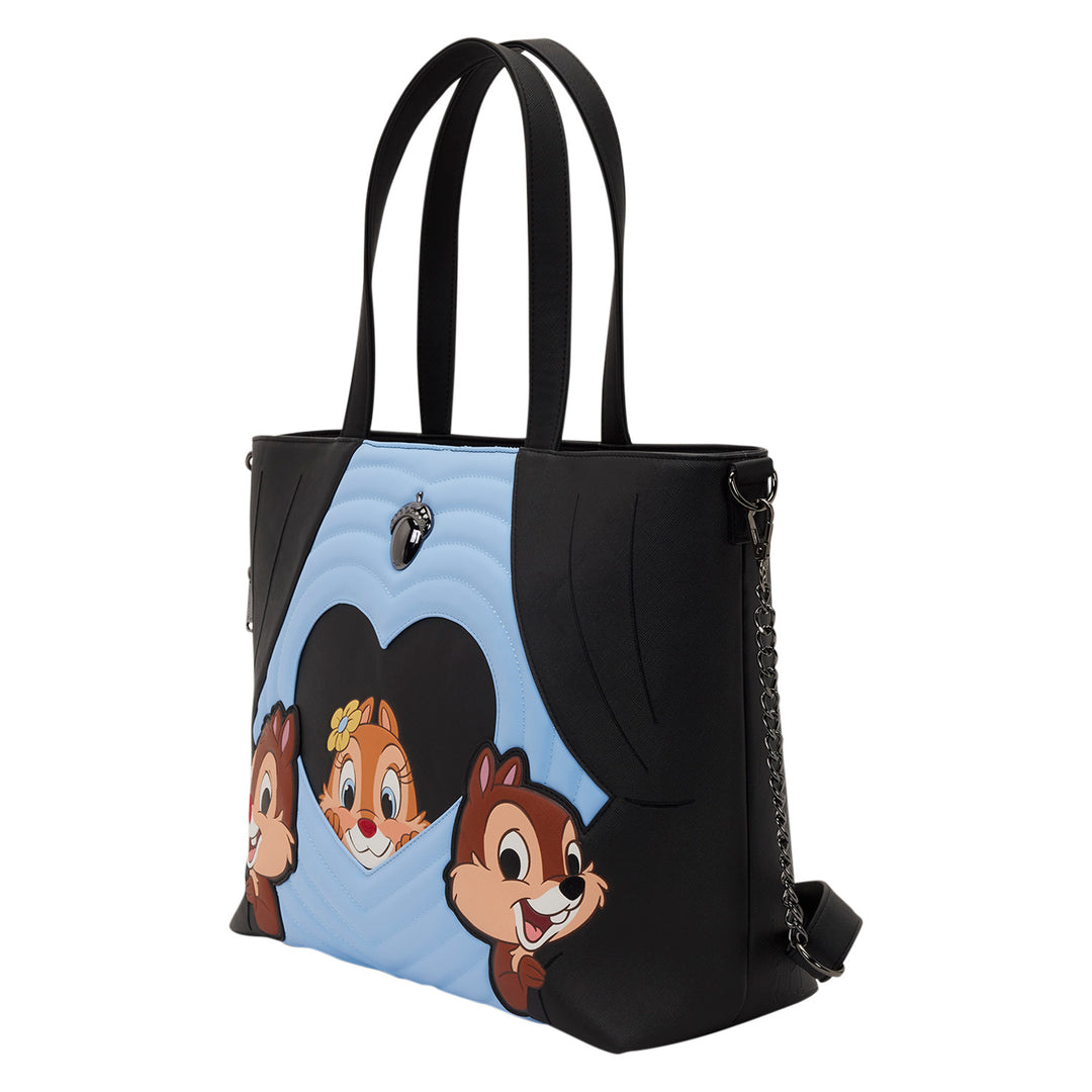 Tote bag with cartoon characters on a blue background
