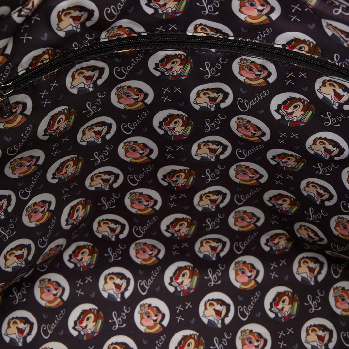 Patterned bag with cartoon characters and 'LoL' branding on a dark background