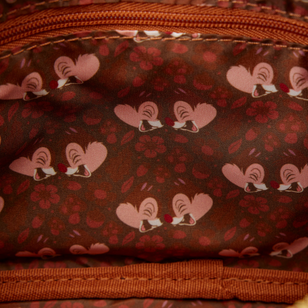 Patterned fabric with cartoon character design on a brown background