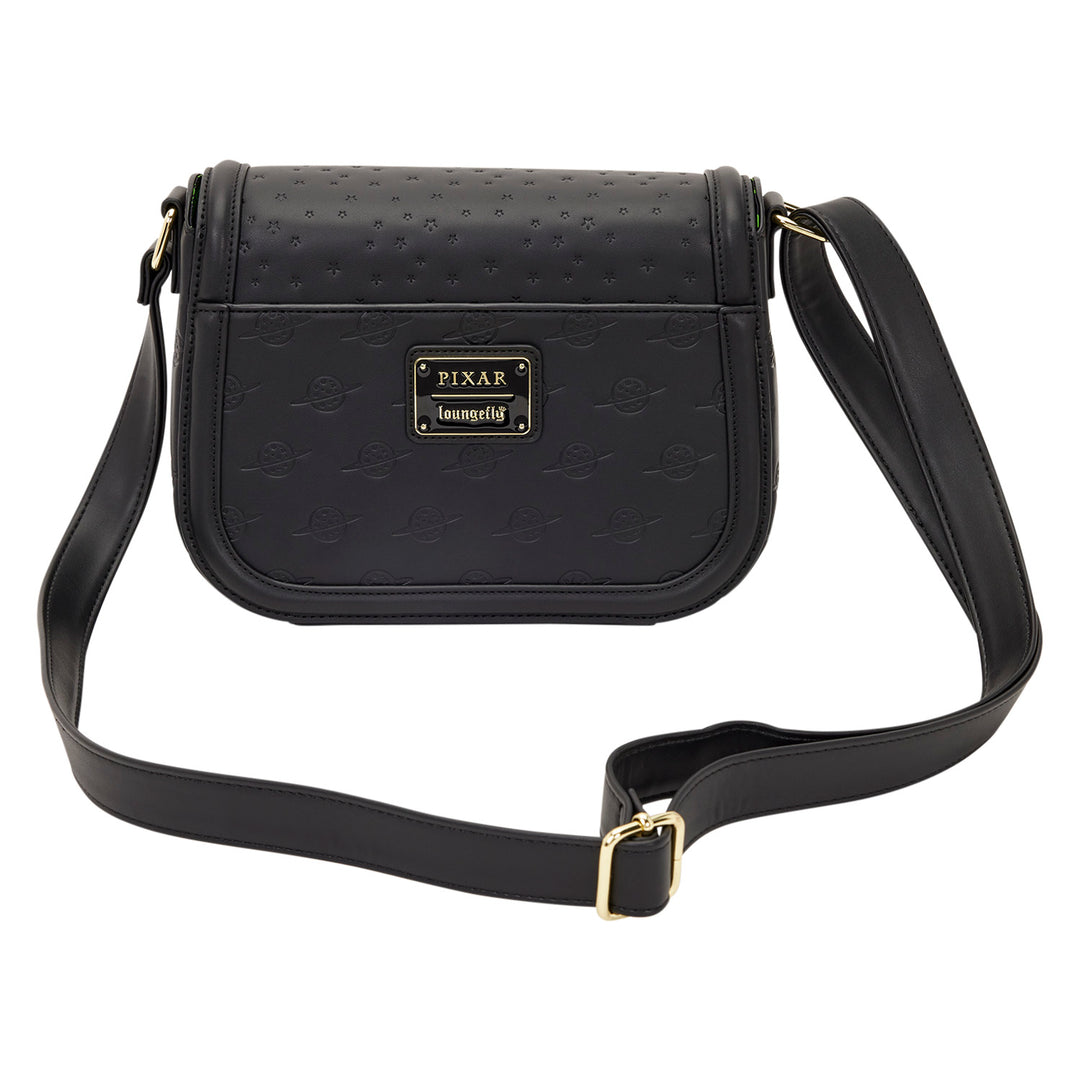 Black crossbody bag with Pixar logo on a white background
