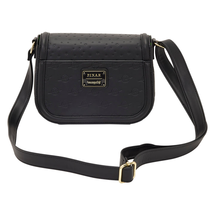 Black crossbody bag with Pixar logo on a white background