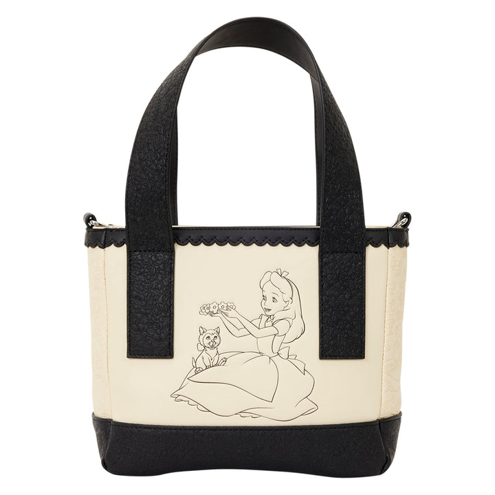 Tote bag with Alice in Wonderland design on a white background