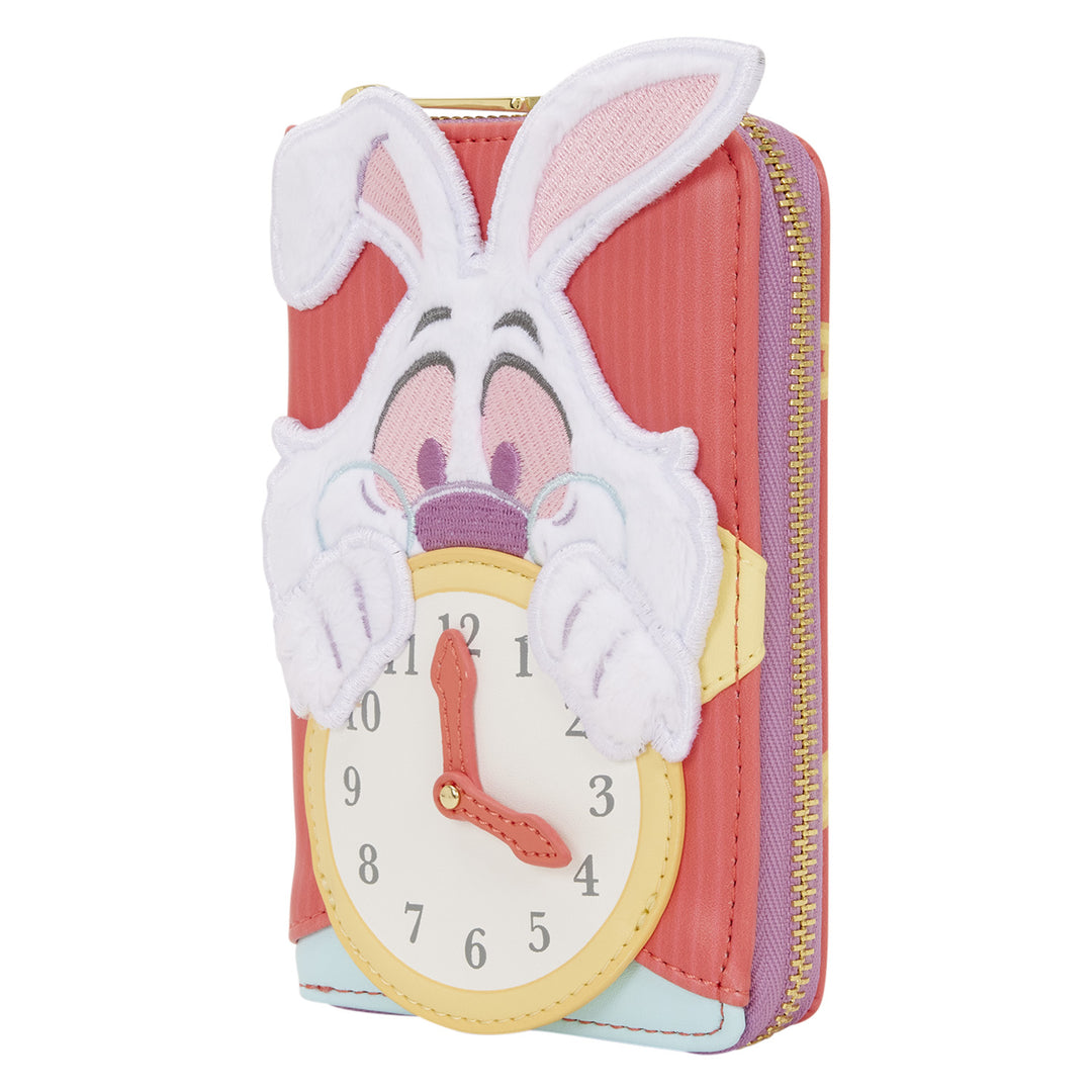 Cartoon character with rabbit ears and clock design on a pink background