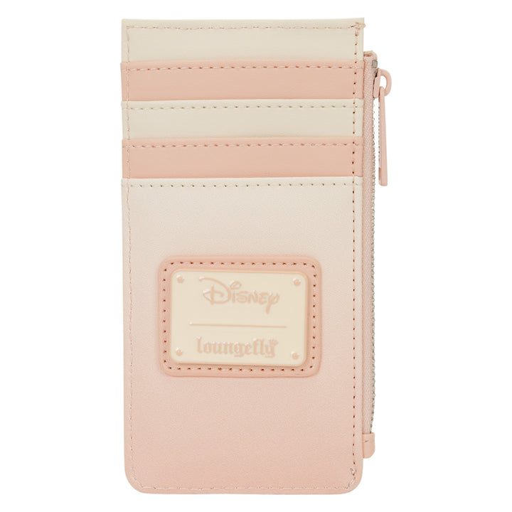 Pink and beige wallet with Disney and Loungefly logos on a white background