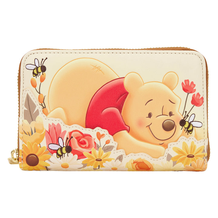 Winnie the Pooh wallet with floral design on a white background