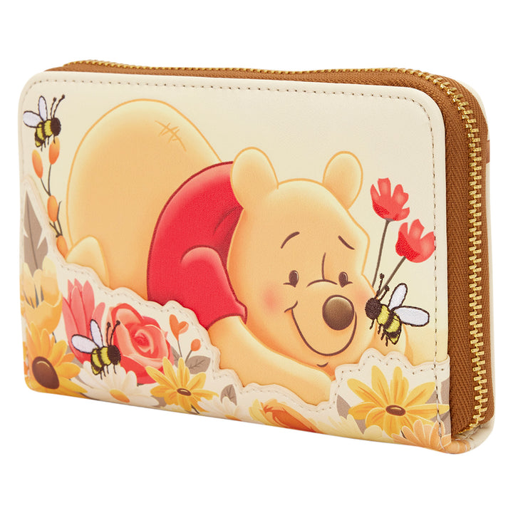 Winnie the Pooh wallet with flowers and bees on a white background