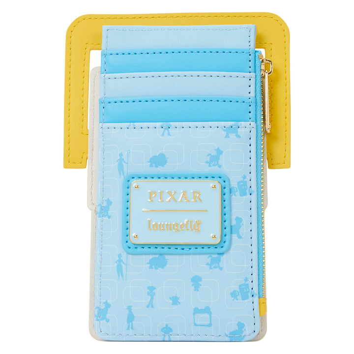 Light blue wallet with Pixar branding on a white background