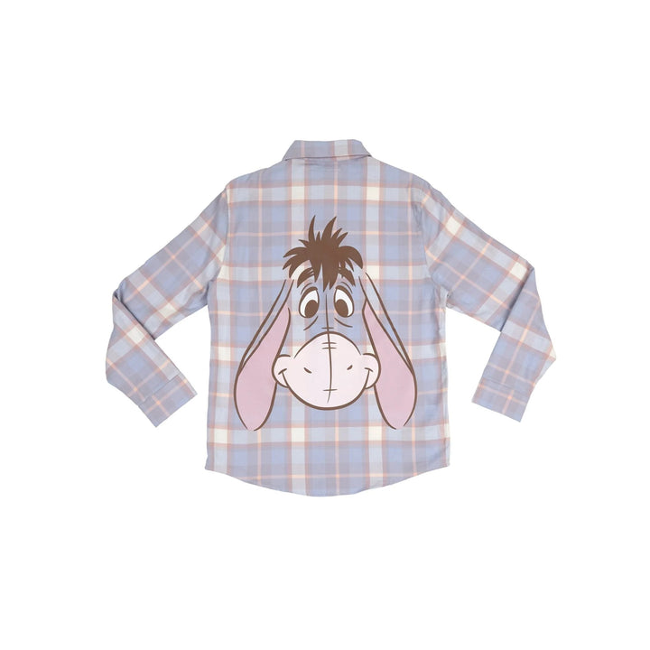 Plaid shirt with a cartoon donkey face on a white background