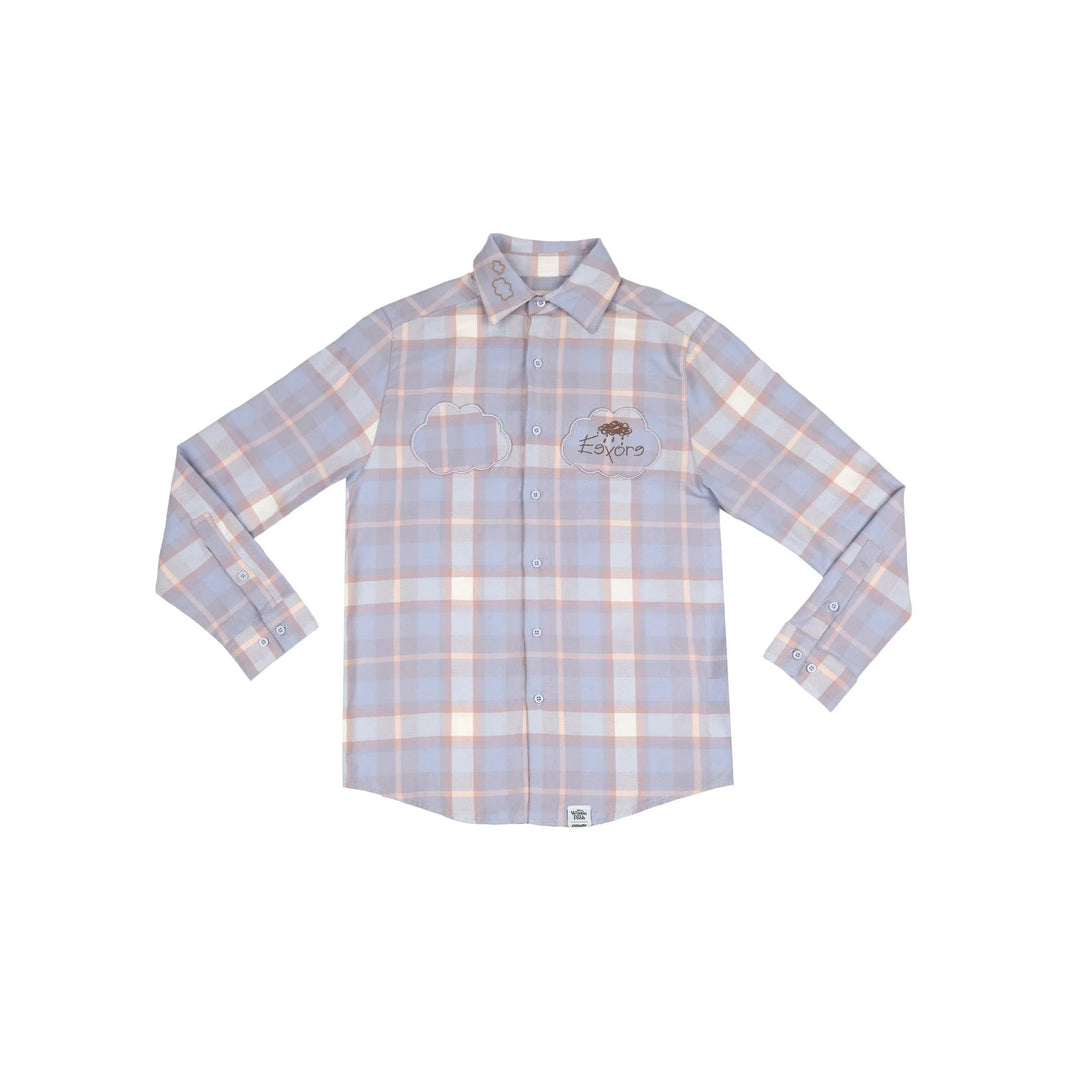 Plaid shirt with a logo on a white background