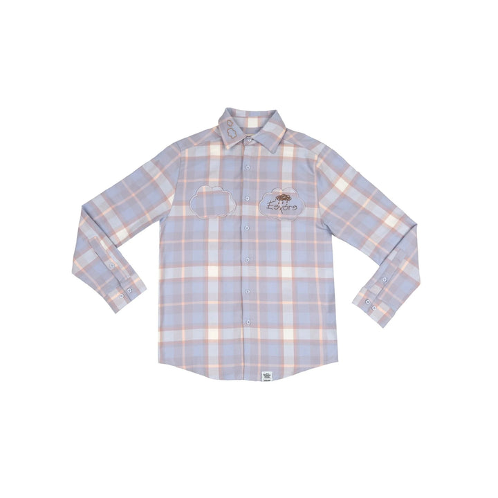 Plaid shirt with a logo on a white background