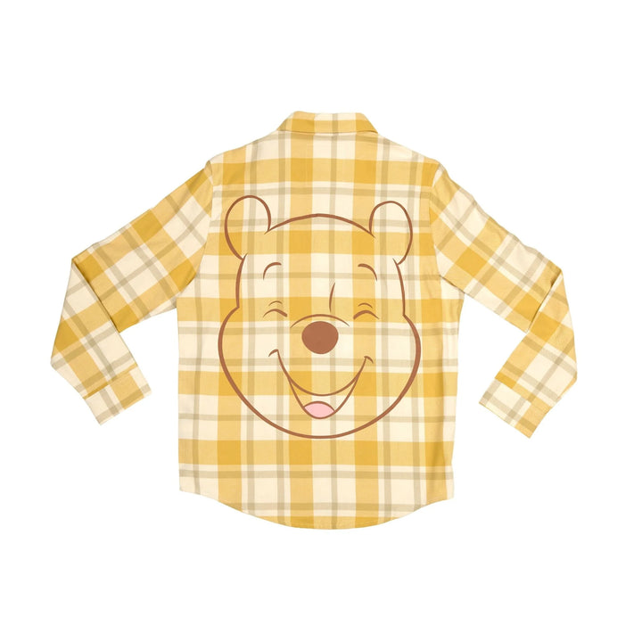 Plaid shirt with a bear face design on a white background