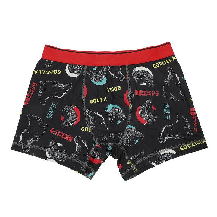 Pair of boxer briefs with Godzilla design on a white background