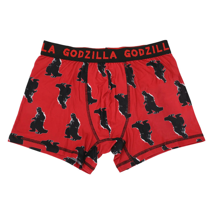 Pair of boxer briefs with Godzilla design on a white background