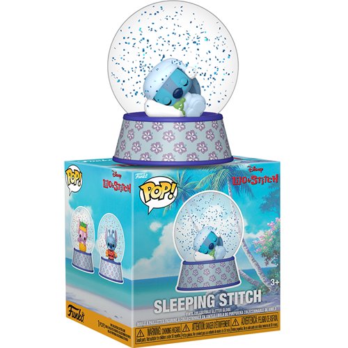 Funko Pop! Snowglobe with 'Sleeping Stitch' on a white background