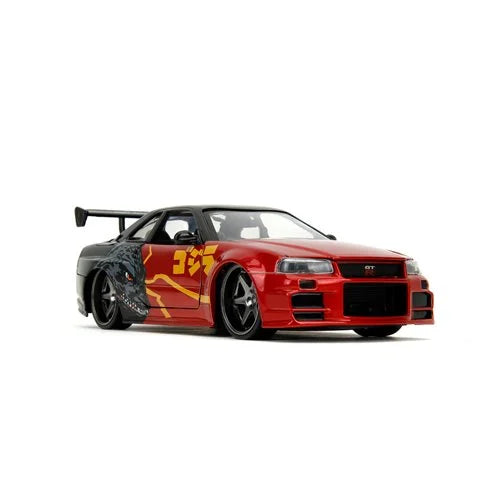 Jada Toys Hollywood Rides Godzilla 2002 Nissan Skyline GT-R R34 1:24 Scale Die-Cast Metal Vehicle