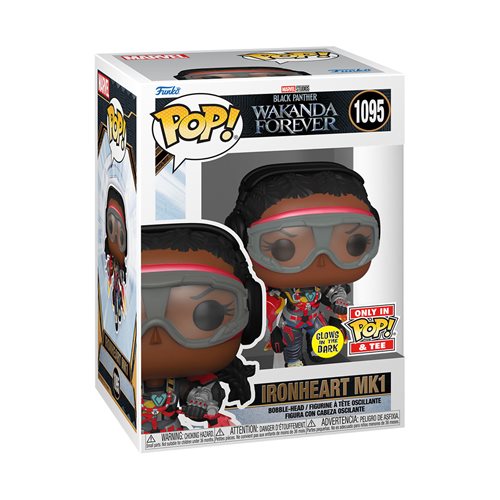 Funko Marvel Studios Black Panther Wakanda Forever Iron Heart Mk 1 Glow in the Dark Pop! Vinyl Figure W/T-Shirt Bundle