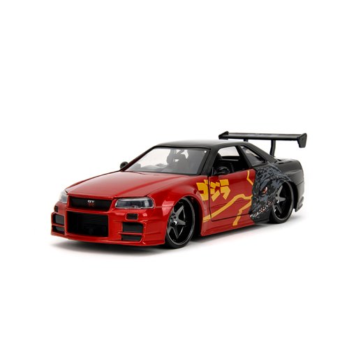 Jada Toys Hollywood Rides Godzilla 2002 Nissan Skyline GT-R R34 1:24 Scale Die-Cast Metal Vehicle