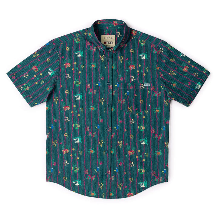 RSVLTS Disney Pixar Finding Nemo "Shark Bait's Buds" - Stretch Seersucker Short Sleeve Shirt