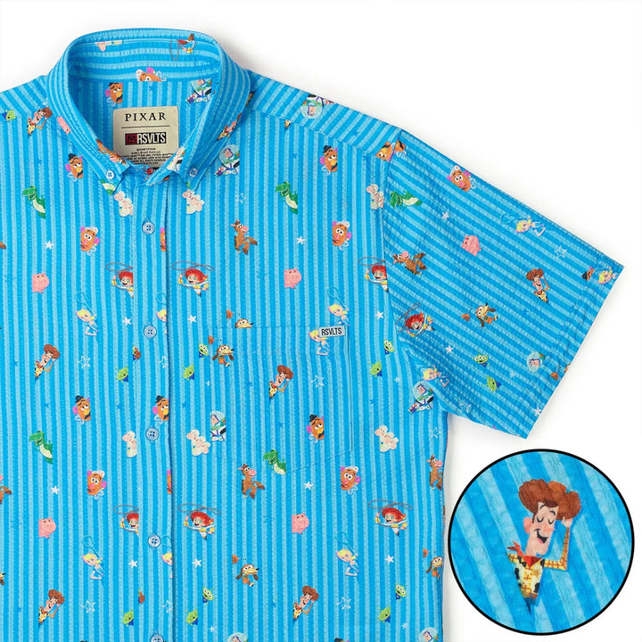 RSVLTS Disney Pixar Toy Story "Andy's Playtime Pals!" - Stretch Seersucker Short Sleeve Shirt