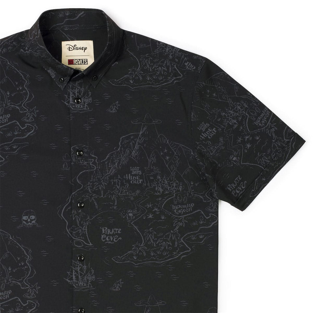 Black shirt with map design and Disney branding on a white background