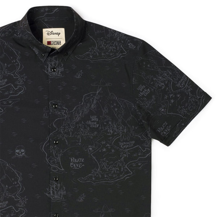 Black shirt with map design and Disney branding on a white background