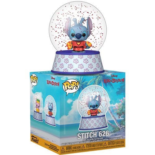 Funko Pop! snow globe with Stitch character on a white background