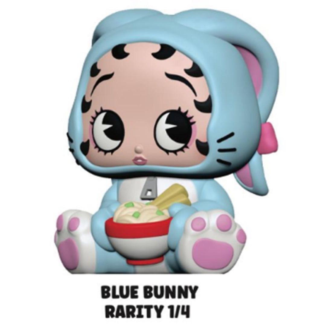 Blue bunny figurine with pink accents on a white background