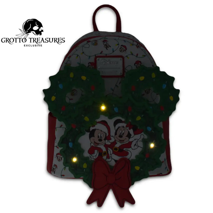 Grotto Treasures Exclusive - Disney Mickey & Minnie W/Friends Holiday Wreath Light Up Mini Backpack