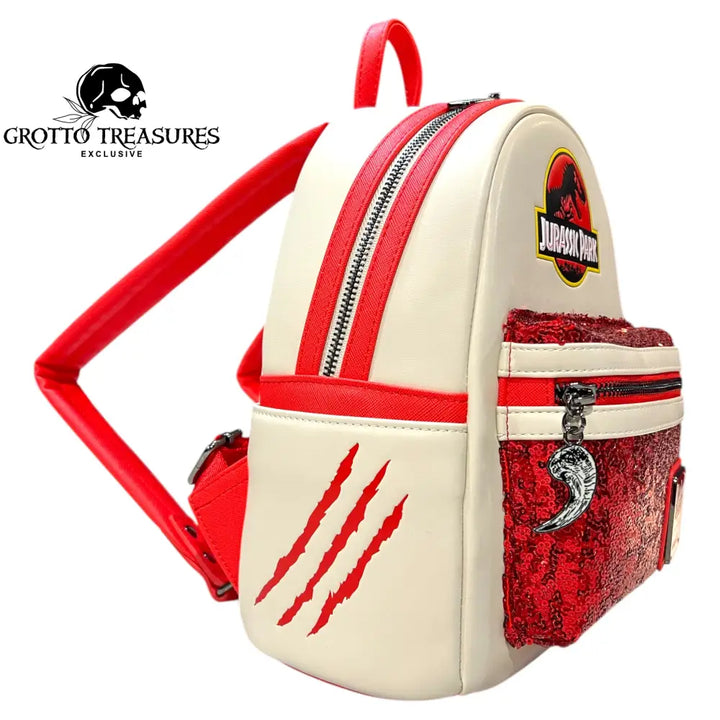 Grotto Treasures Exclusive - Loungefly Jurassic Park Red Sequin Mini Backpack