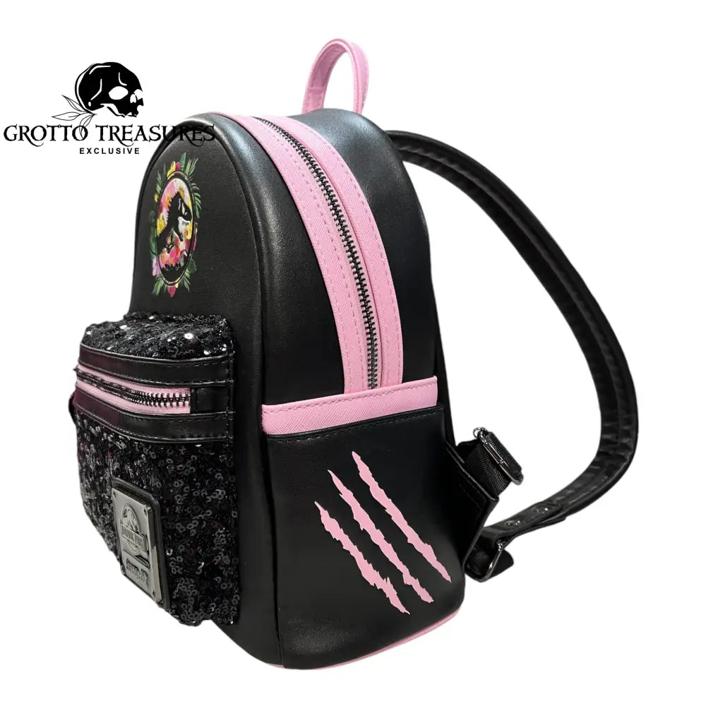 Grotto Treasures Exclusive - Loungefly Jurassic Park Sequin Pink Floral Mini Backpack