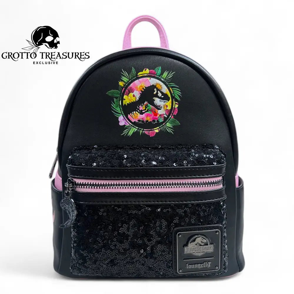 Grotto Treasures Exclusive - Loungefly Jurassic Park Sequin Pink Floral Mini Backpack