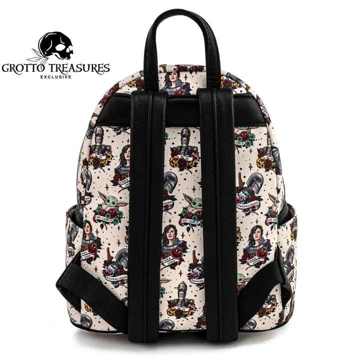 Grotto Treasures Exclusive - Loungefly Star Wars The Mandalorian Tattoo Print Mini Backpack