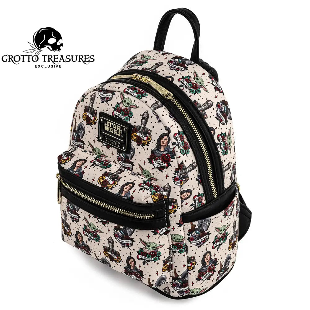 Grotto Treasures Exclusive - Loungefly Star Wars The Mandalorian Tattoo Print Mini Backpack