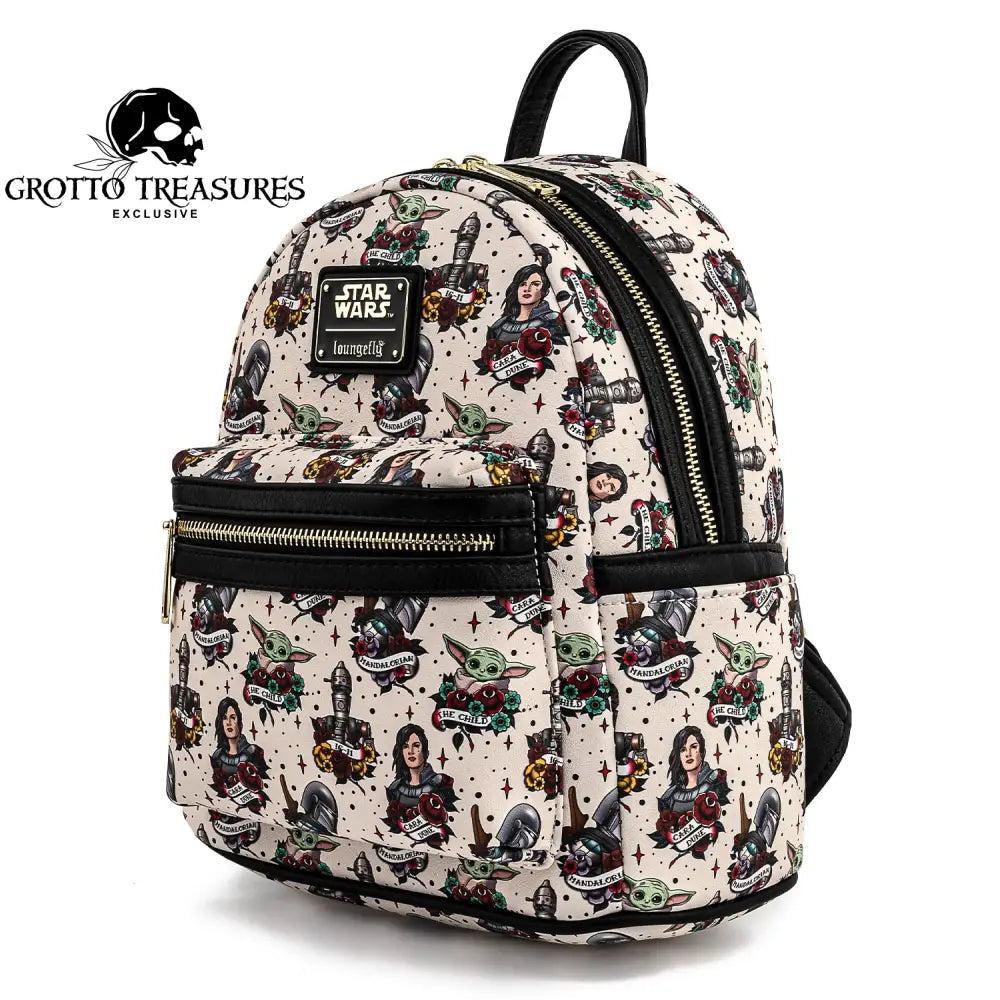 Grotto Treasures Exclusive - Loungefly Star Wars The Mandalorian Tattoo Print Mini Backpack