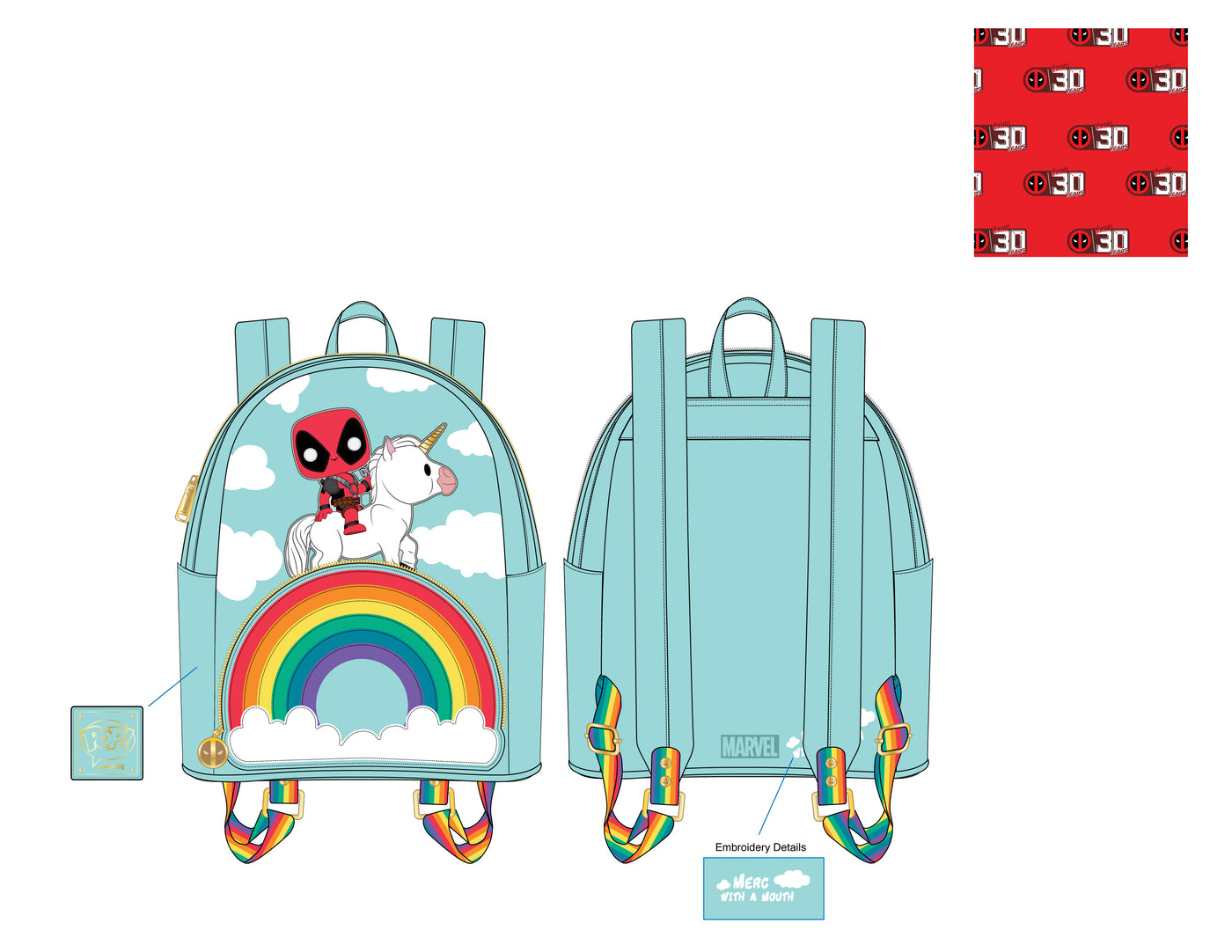 Marvel Pop! Deadpool 30th Anniversary Unicorn Rainbow Mini Backpack