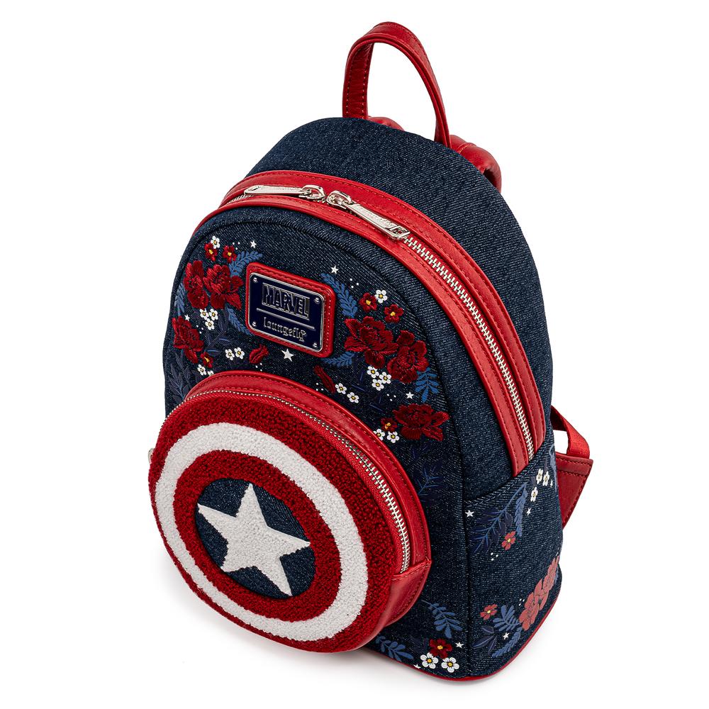 Loungefly Marvel Captain America 80th Anniversary Floral Shield Mini Backpack