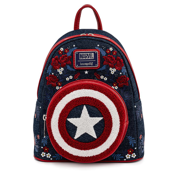 Loungefly Marvel Captain America 80th Anniversary Floral Shield Mini Backpack