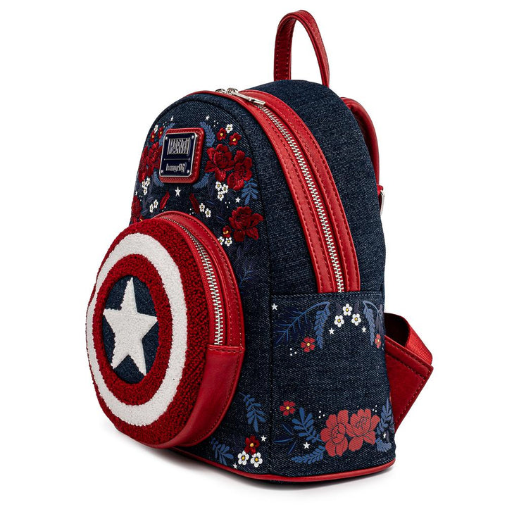 Loungefly Marvel Captain America 80th Anniversary Floral Shield Mini Backpack