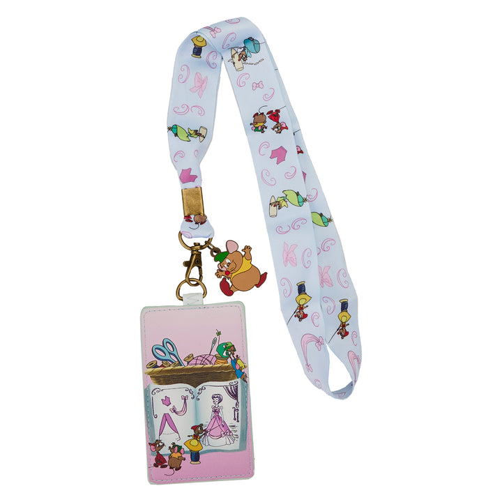 Disney Cinderella Making a Lovely Dress Lanyard W/PU Cardholder